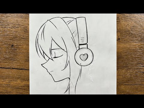 Easy anime girl drawing ✏️  | How to draw a girl wearing headphones 🎧 step-by-step