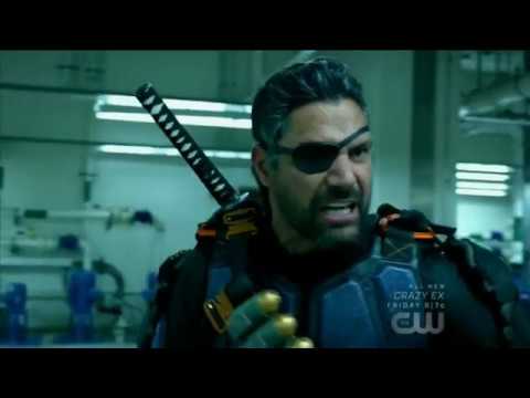 Arrow 6x06 Team Arrow + Deathstroke & son fight scene