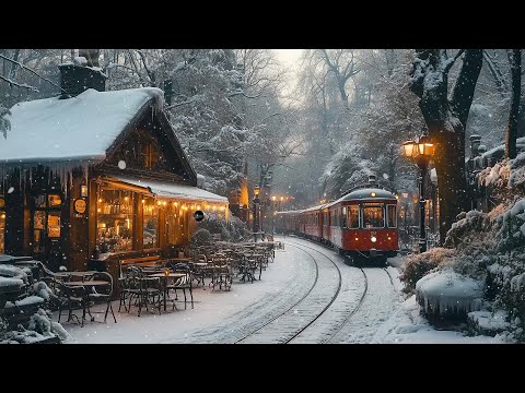 Soothing Winter Jazz Music to Relax 🍂 Train Station Coffee Shop Outdoor ~ Winter Nostalgic Memories