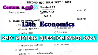 12th Economics 2nd Mid term question paper 2024|12th Economics 2nd mid term important questions 2024