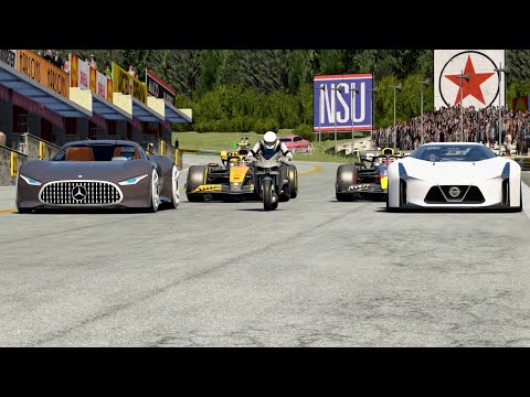 Kawasaki Ninja H2R vs Mercedes-Benz AMG Vision GT vs Nissan Concept 2020 Vision GT vs F1 Racing Cars