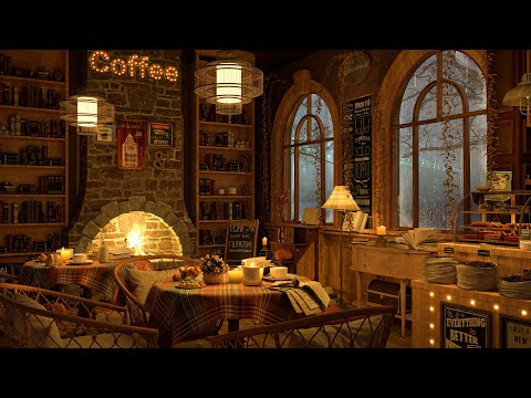 Rainy Night at 4K Cozy Coffee Shop ☕ Piano Jazz Music for Relaxing, Studying and Working