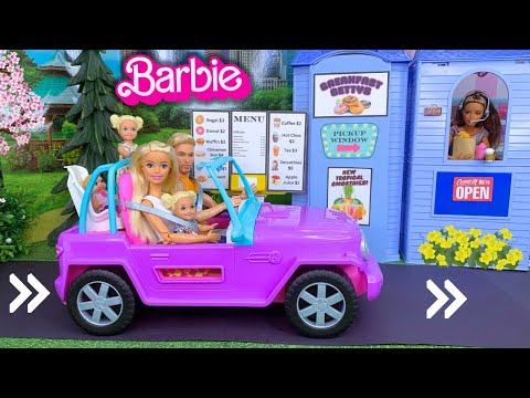 Barbie & Ken Doll Family Drive Thru Morning Routine