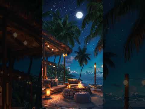 🔥 Beach Bonfire Ambience | Calm Waves | Beach Night 🌊 #beach #fireplacesounds