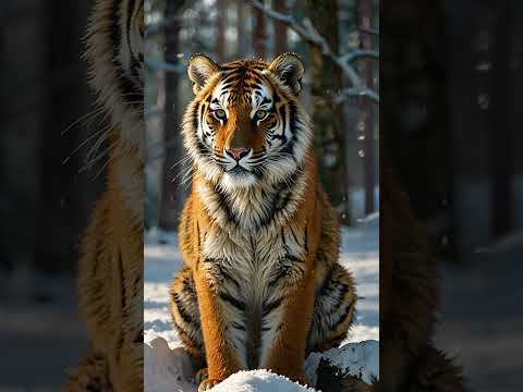 Majestic Tiger in Snowy Forest: Winter Wildlife Beauty