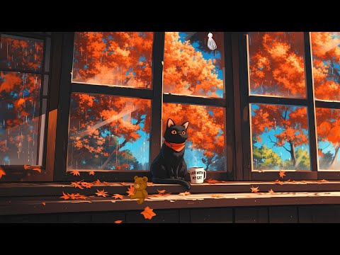 Rainy Autumn Day 🌧️🍂 Study Music Lofi Rain Chillhop Beats☔️🐈‍⬛Lofi Rain ~ Lofi Music Cat