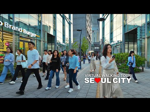 Downtown Seoul Street Evening Cityscape - Euljiro Street City Evening Walk, South Korea, Travel, 4K