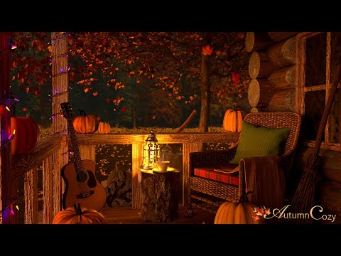 FALL PORCH AMBIENCE: Cozy Nighttime Autumn Sounds, Crunchy Leaves, Nature Sounds