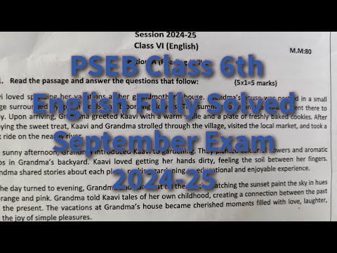 PSEB Class 6th English Fully Solved September Exam 2024-25