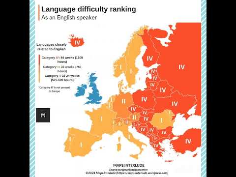 Language Difficulty Ranking (for English Speakers)! #map #language #europe #english #youtubeshorts