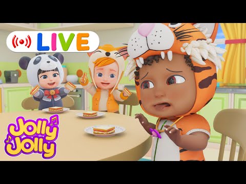 LIVE🔴Yummy Food with Jolly Jolly | Peanut butter & Jelly, The animals on the farm + More!