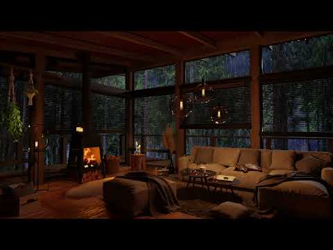 Rainy Day In A Cozy Forest Hut With Crackling Fireplace - Ambience For Sleeping, Relax, Study