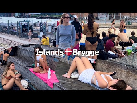 Islands🇩🇰Brygge Harbor Beach, 4K Beach Walk, Copenhagen Denmark || Summer 2023