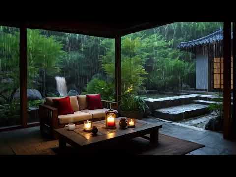 Zen Rain Garden Ambience at Night | 8 hours Relaxing Nature Sounds for Stress Relief or Study