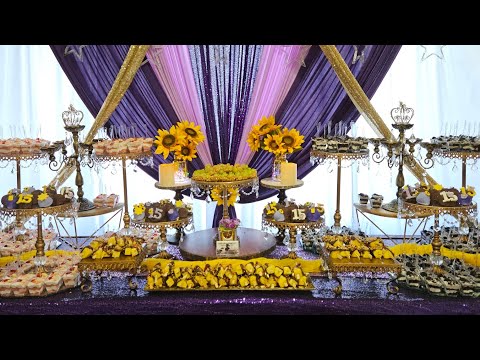 Quinceanera/Rupunzel Theme w/White Side Tables & Candy Buffet Table