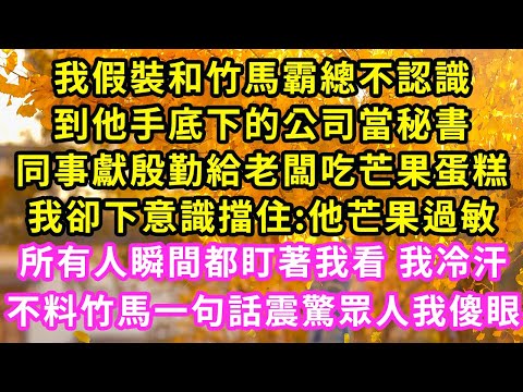 我假裝和竹馬霸總不認識，到他手底下的公司當秘書，同事獻殷勤給老闆吃芒果蛋糕，我卻下意識擋住:他芒果過敏！所有人瞬間都盯著我看 我冷汗不料竹馬一句話震驚眾人我傻眼#甜寵#灰姑娘#霸道總裁#愛情#婚姻