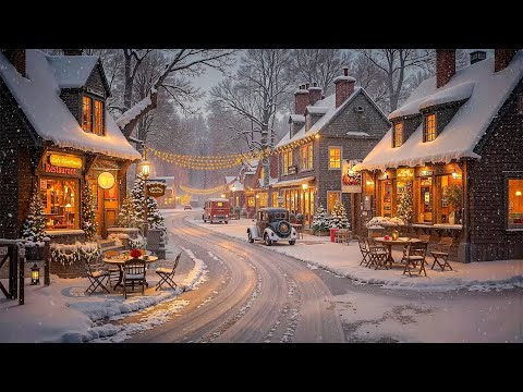 Snowy Town Streets on a Quiet Christmas Night🎄 Cozy Night Jazz & Warm Café for Holiday Night Vibes🎅