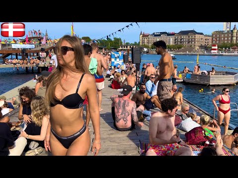 🇩🇰Kalvebod Brygge Harbor Bath Beach | Copenhagen Denmark 2023 [4K] Beach walk