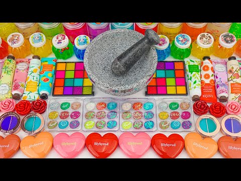 Satisfying Video Making Rainbow Heart Eyeshadow Slime Mixing Glitter Makeup Cosmetics🌈Slime ASMR