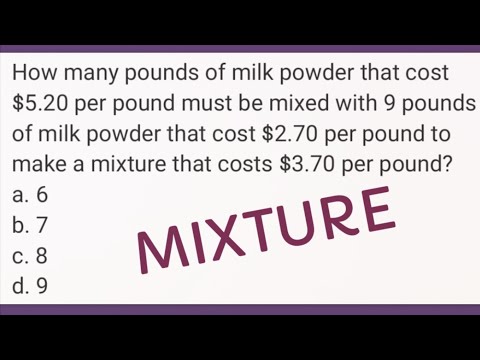 MIXTURE: How many pounds of milk that cost $5.20 per pound be mixed with 9 pounds of milk powder