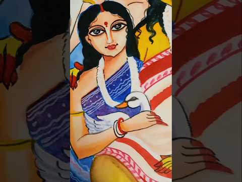 Maa Durga Watercolor Painting/Durga Puja Drawing/#durgapuja#durgamaa #maadurga #agomoni #shorts