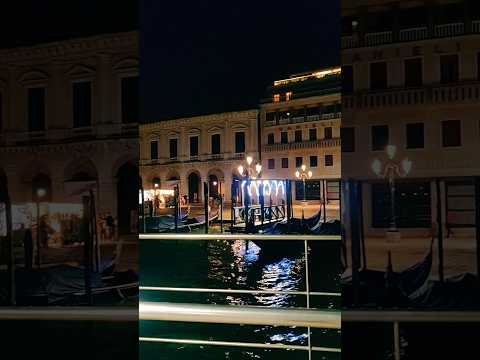 Gondolas row at night # Venice #travel #italy