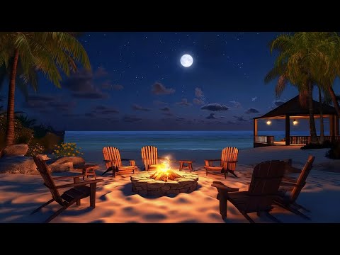 Serene Beach Campfire Under the Stars 🌙🔥 Ocean Waves, Warm Crackling Fire for Peaceful Moments