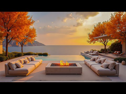 Autumn Jazz At Seaside Villa | Sunset Jazz With Ocean Waves For Positive, Peaceful Energy