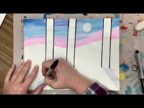 Winter Birch Tree Watercolor    part 2