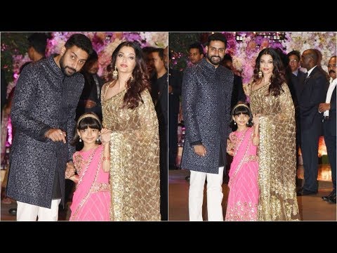 Aishwarya Rai in Gold Sari at the Akash Ambani Wedding