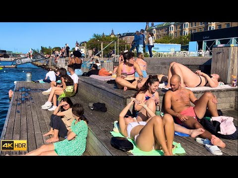 Beach Walk [4K] Islands Brygge Harbor Bath Beach | September 2023 | Copenhagen Denmark Bikini Beach