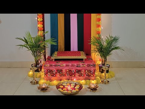 Diwali backdrop decoration ideas/ Lakshmipujan decoration ideas using duptta for home