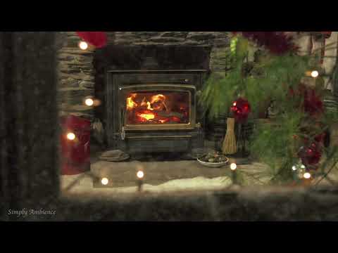 Simply Outside Snowy Window View Christmas Fireplace Relaxing Soft Piano Music Ambience