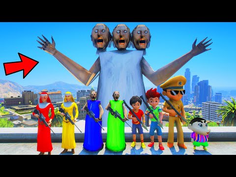 Giant Granny Come From Another World & Attack Little Singham Kiko Shiva Shinchan in GTA 5