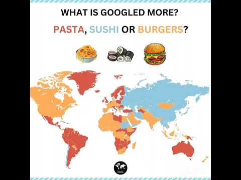 What is Googled More? Pasta, Shushi or Burgers? #map #google #pasta #shushi #burgers #youtubeshorts