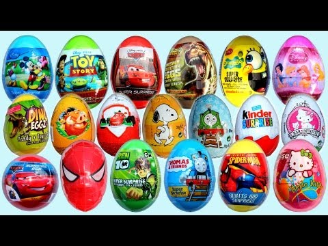 19 Surprise Eggs, Kinder Surprise Cars 2 Mickey Mouse Spongebob Disney Pixar