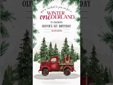 Winter Onederland Animated Birthday Video Invitation Red Truck