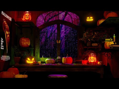 Halloween Ambience 🎃 Rain on Window & Gentle Thunder Sounds (Calming Halloween Vibes)