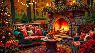 Cozy Christmas Porch Ambience - Gentle Jazz Melodies & Fireplace Sounds for Unwind