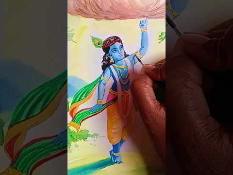 Krishna Watercolor Painting/Janmashtami Drawing🦚/#krishna #kanha #janmashtami #art #drawing