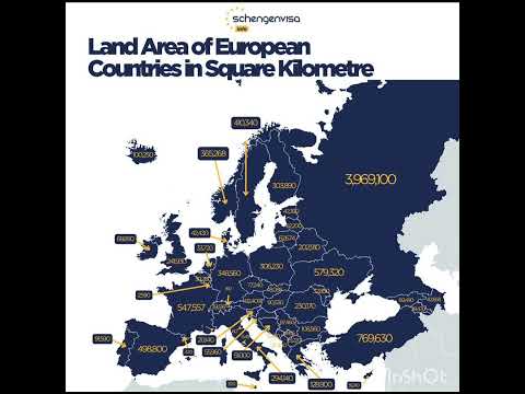 Land Area of European countries in Square Kilometres! #map #europe #countries #youtubeshorts