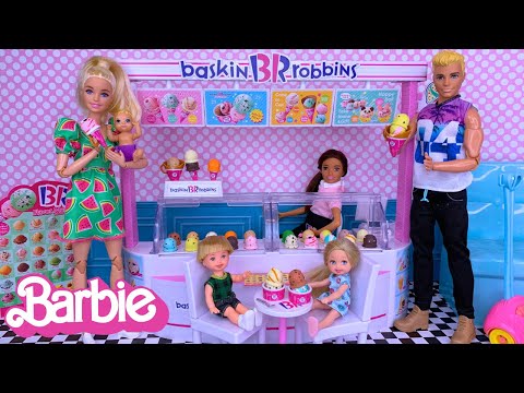 Barbie & Ken Doll Family Evening Routine and Ice Cream Shop