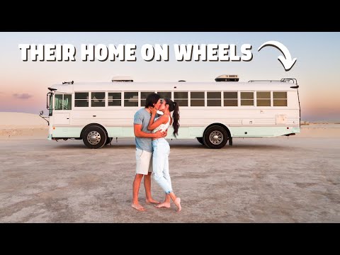 Skoolie Tour: Couple Lives in a Beautiful Beachy Bus Conversion