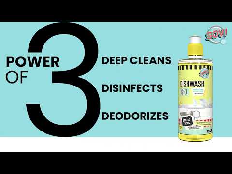 SOVI Dishwash Liquid Gel: Power of Baking Soda, Real Lemon Extracts & Active Salts! Eco-friendly