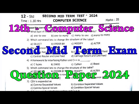 12th Computer Science 2nd Mid term question paper 2024 | 12th Computer Science Second mid term