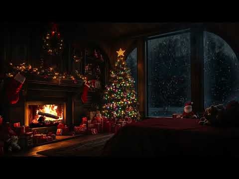 Cozy Room In Christmas Ambience | Relaxing Fireplace Crackles and Winter Sounds for Deep Sleep