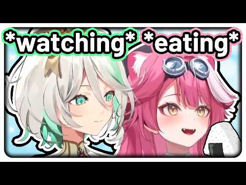 Cecilia watches silently as Raora eats onigiri  【Hololive EN】