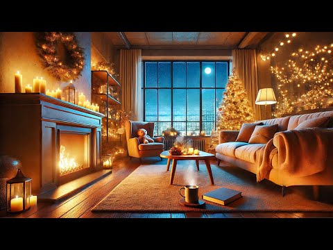 Relaxing Christmas Jazz Music with Snowing Ambience to Sleep 🎄 Cozy Christmas Bedroom Ambience