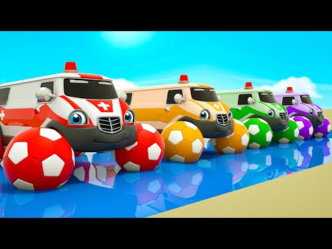 Five Little Monkeys - Ambulance overcomes obstacles using balls - Baby Nursery Rhymes & Kids Songs