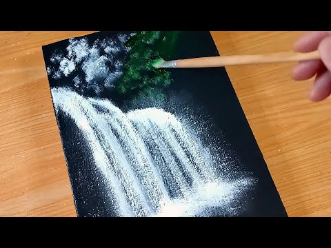 Discover the Secrets to Painting Super Easy Autumn Waterfall in Black Canvas